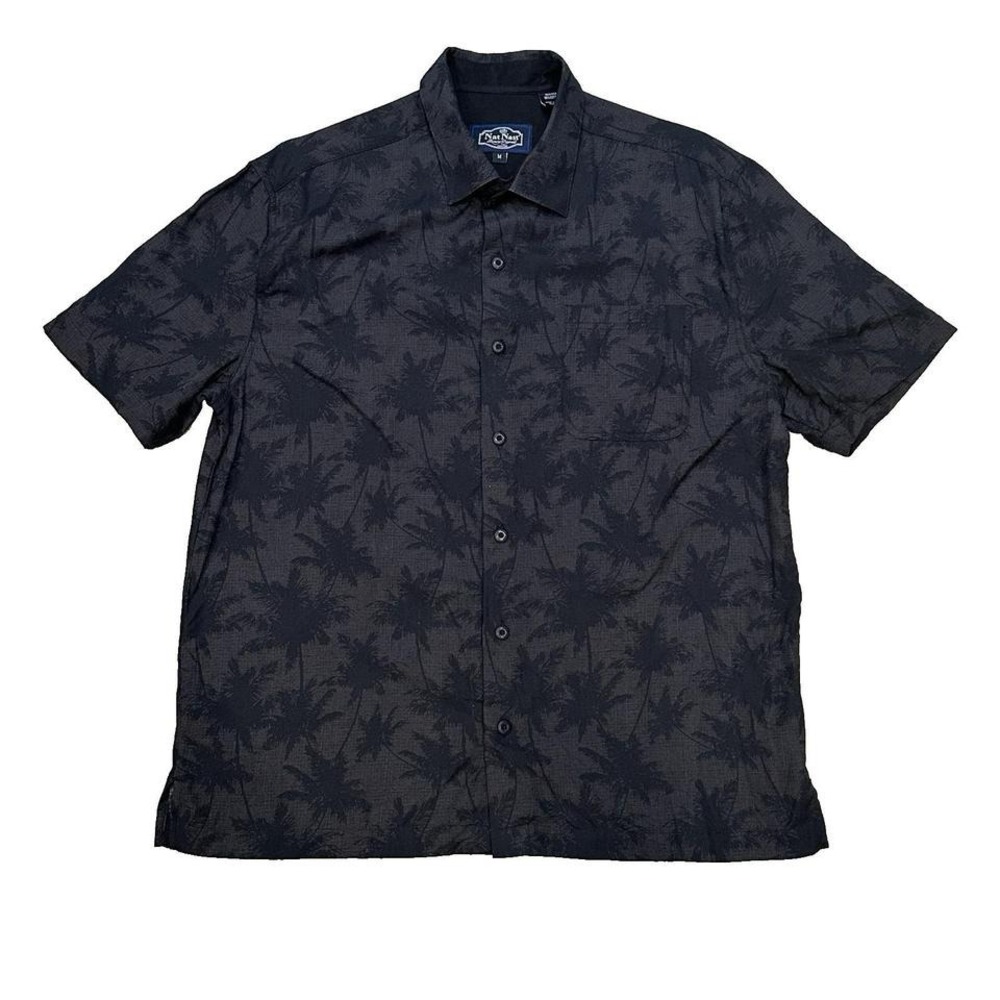 NAT NAST Mens Shirt Palm Tree Print Silk Cotton Blend Tropical Island Size M